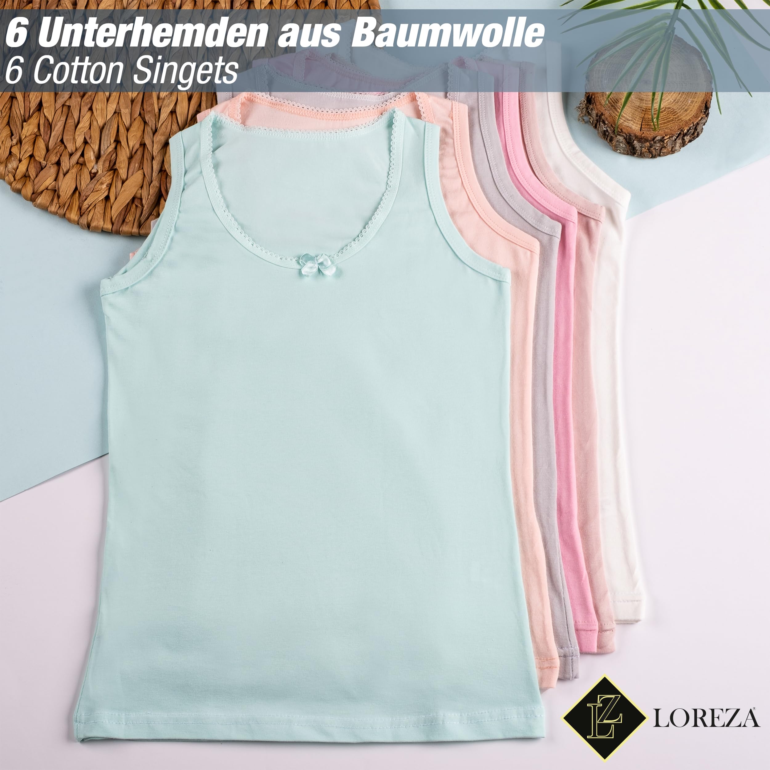 LOREZA ® 6 Camisetas de Tirantes Interiores para Niña Ropa Interior 2-15 años