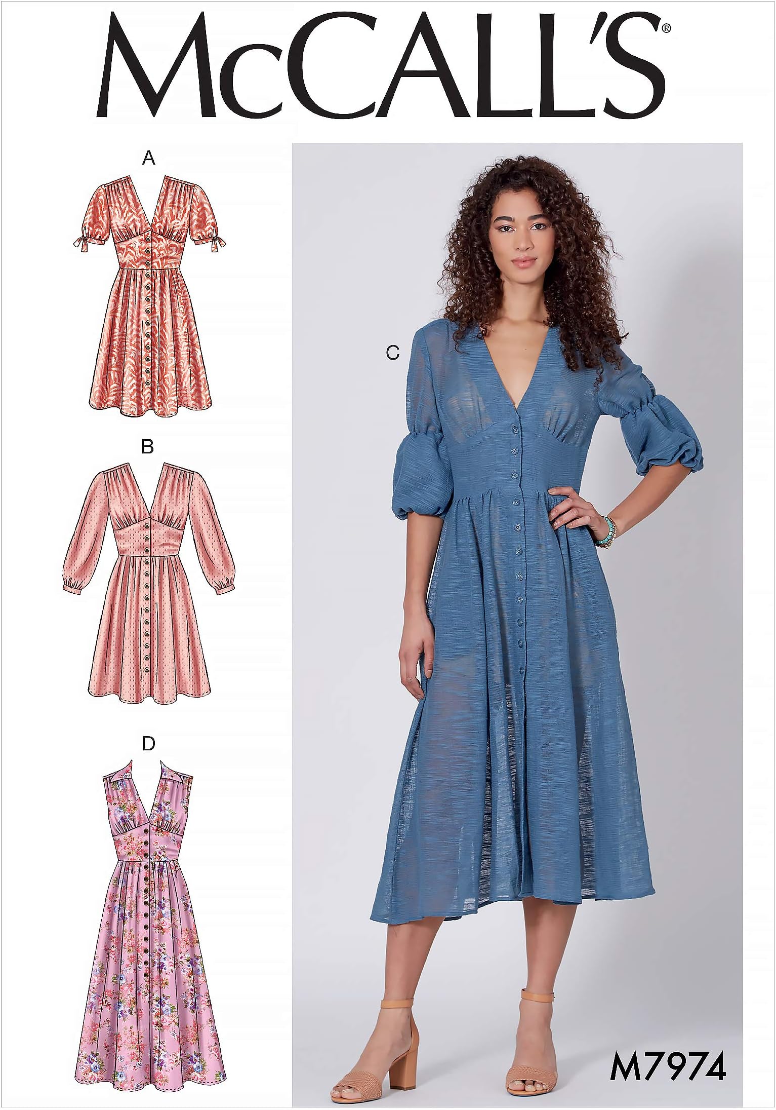 McCall Pattern Company McCall's M7974E5 Women's Sleeveless and Short Sleeve Button Up Dress Sewing Patterns, Sizes 14-22