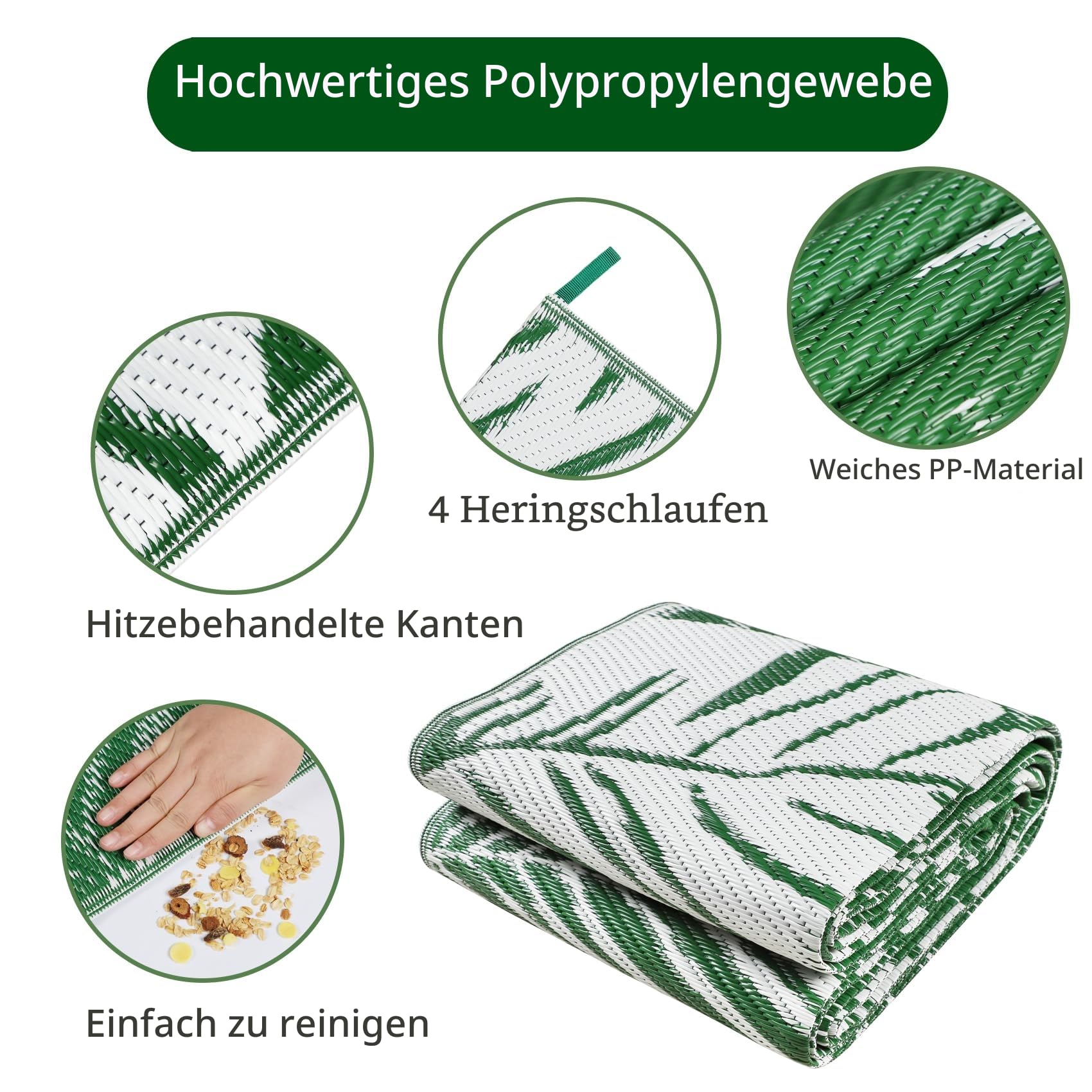 Cekene Outdoor Teppich Wetterfest Grün 150x245cm Outdoorteppich Camping Wasserfest UV-Beständig Terrasse Teppich Plastik Leichtgewicht Teppich für Draußen Balkon Garten