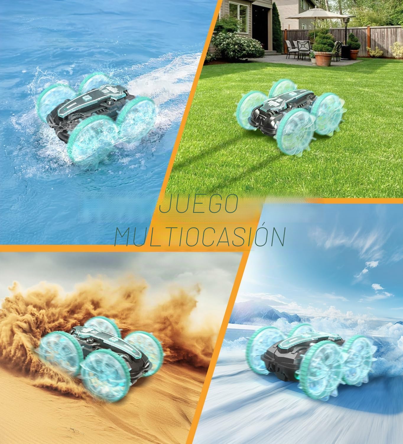 Vehículo anfibio Coche teledirigido 3 + años, RC Auto Car Toys a partir de 3, 4, 5, 6, 7, 8, 9 años, regalo de Navidad, niño de 3 años, juegos al aire libre para niños, playa, juguetes acuáticos