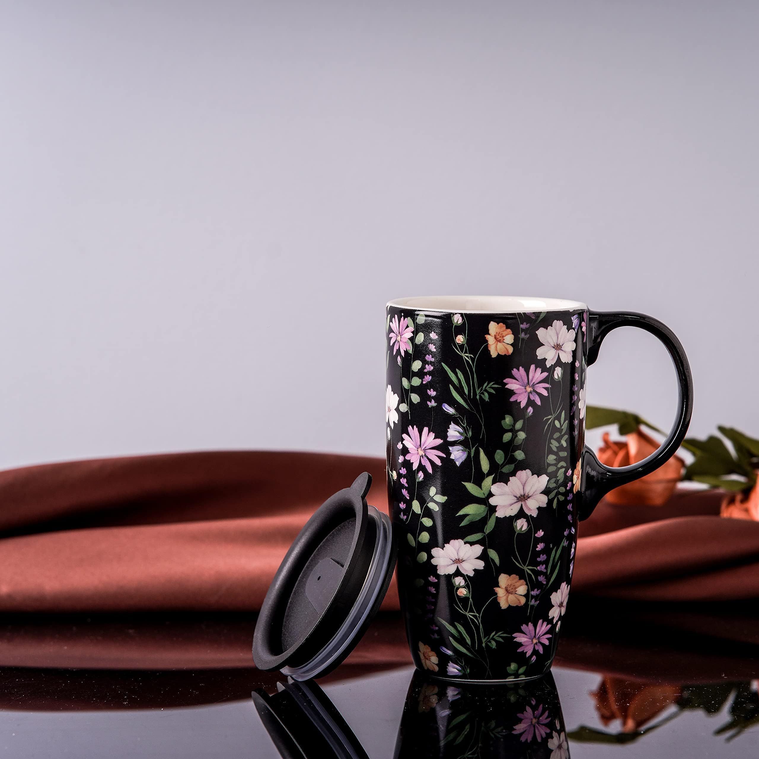 Topadorn Ceramic Mug with Gift Box Coffee Mug Latte Cup with Lid and Handle,17oz. Black - Image 4