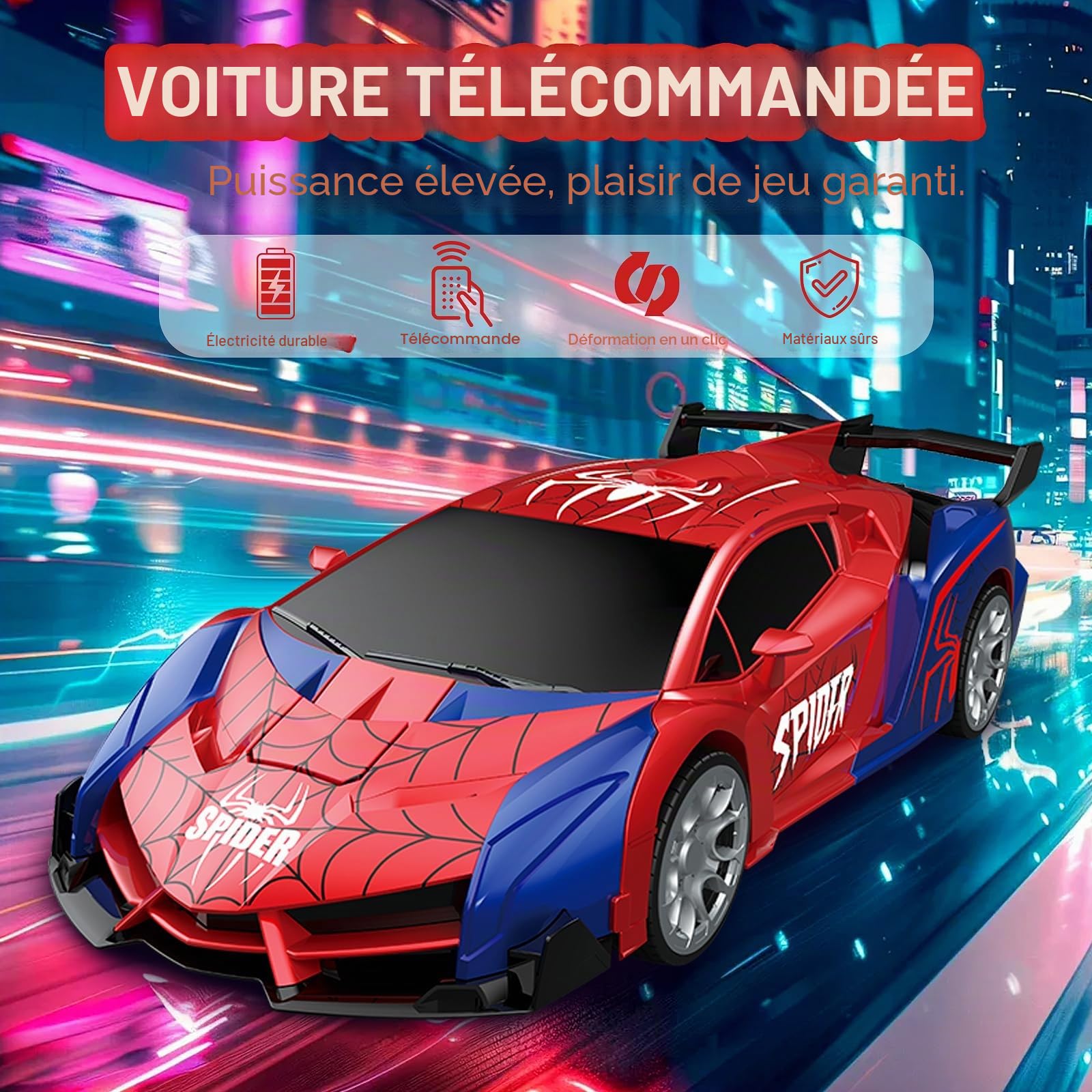 Voiture Télécommandée Spider Jouet Enfant 3 4 5 6 7 8 9+ Ans,2 en 1 Transformable Radiocommande RC Robots,Transformable RC Spider Car Radiocommande,Voiture RC 2,4 GHz & Robot Rotation 360° Jouet (E)