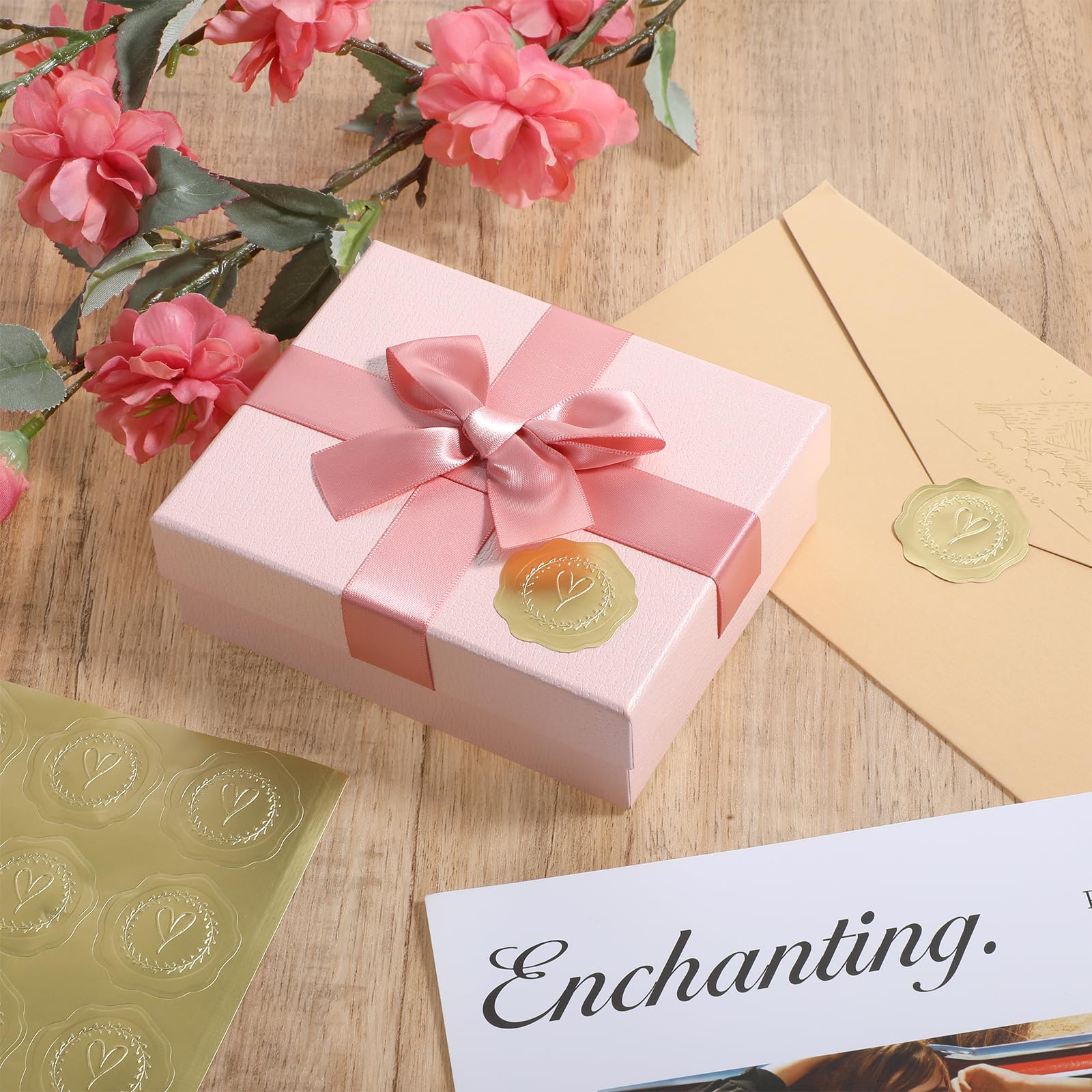 PigPotParty Goldgeprägte Herz-Umschlagsiegel – 300 Stück, 36 Mm, Selbstklebend Für Hochzeit & Valentinstag
