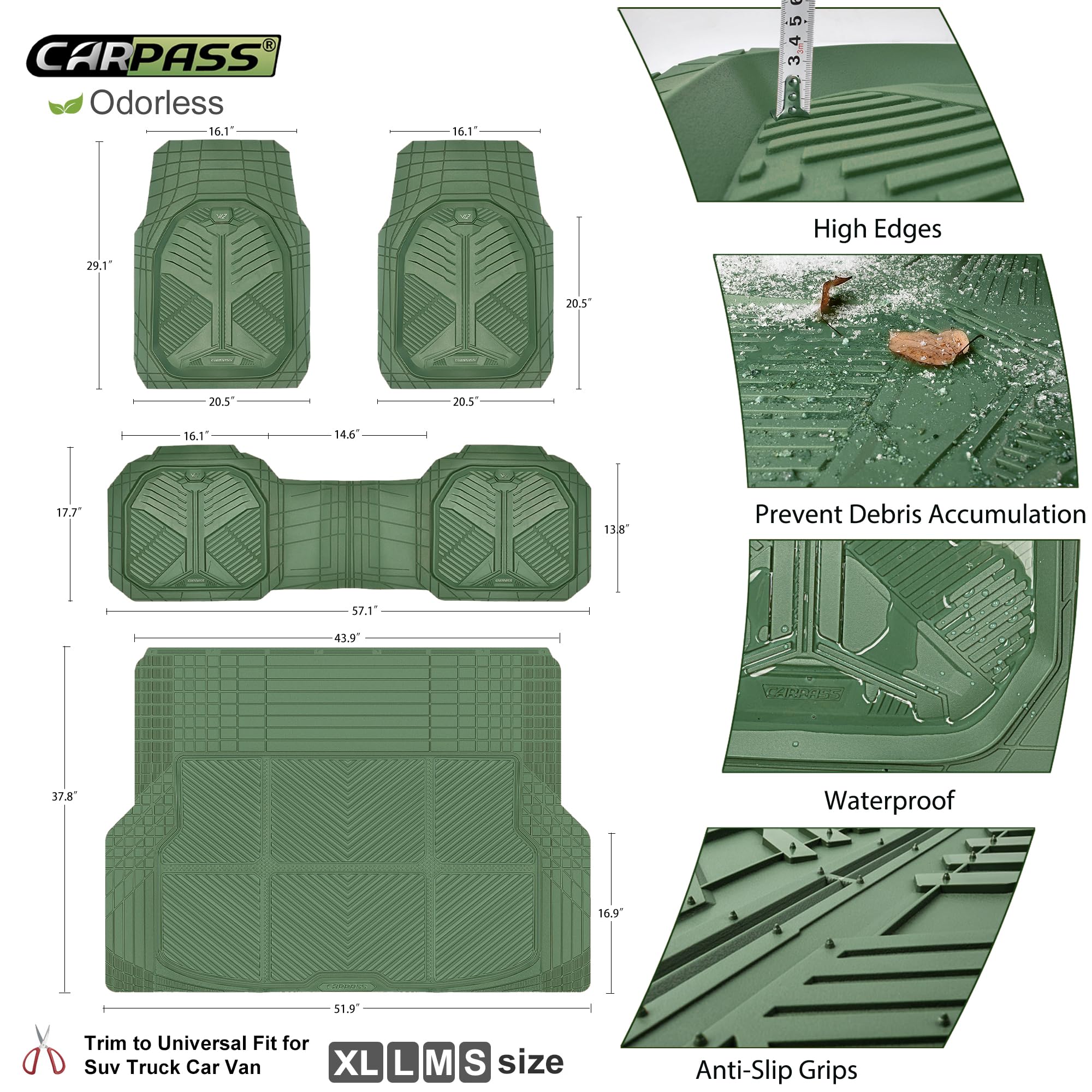 CAR PASS Heavy Duty Rubber Car Mats with Cargo Liner Deep-Dish Car Floor Mats and Trunk Mat All — view 5