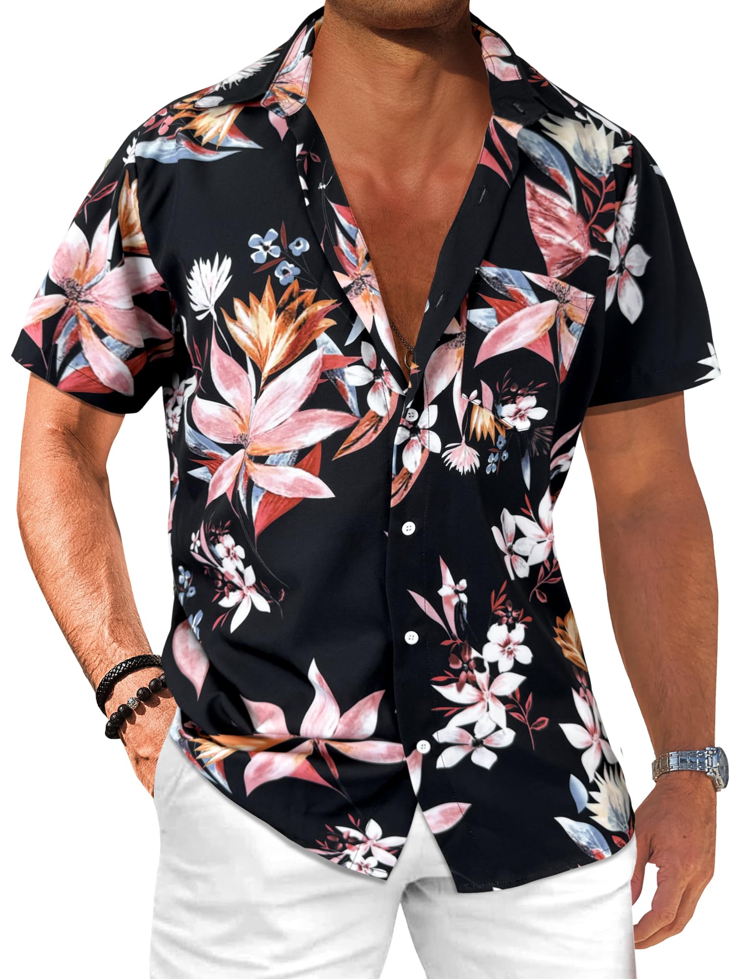 Comdecevis Men's Hawaiian Floral Shirts Short Sleeve Button Down Tropical Summer Beach Shirts