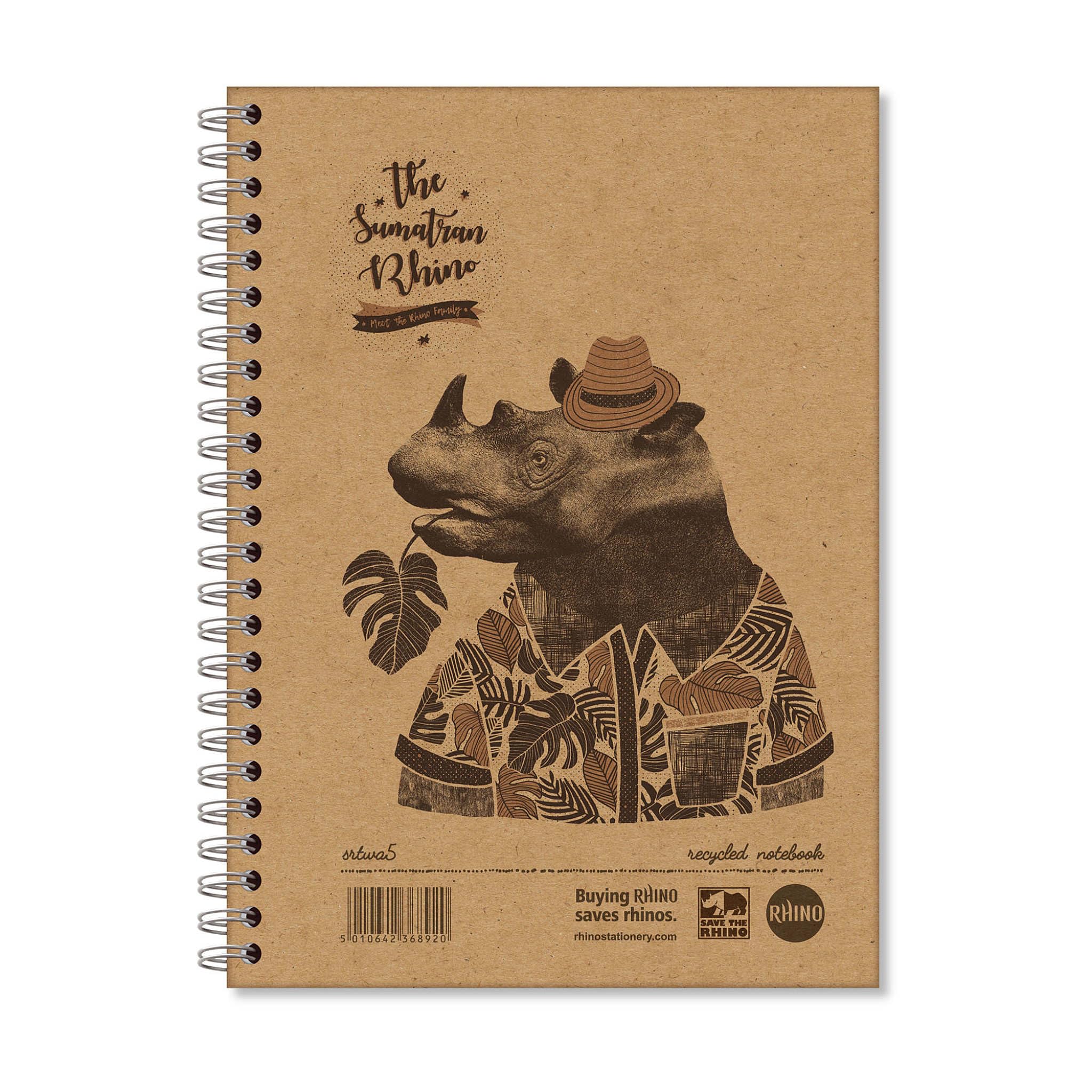 Rhino A5 Recycled Notebook, 160-Page / 8mm Lined Writing Book, 5-Pack, Hardback & Wirebound Spiral Pad, School & Office Stationery Supplies