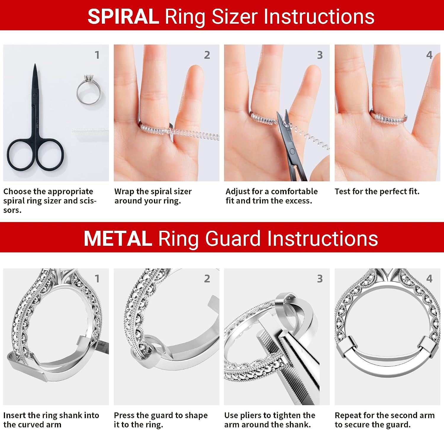 Omilly Filled Metal Ring Guard for Loose Rings, 10 Pack with 6 Sizes Ring Size Adjuster, Fits Ring Width 1mm-10mm, Easy to Use, Secure Fit for Women and Men