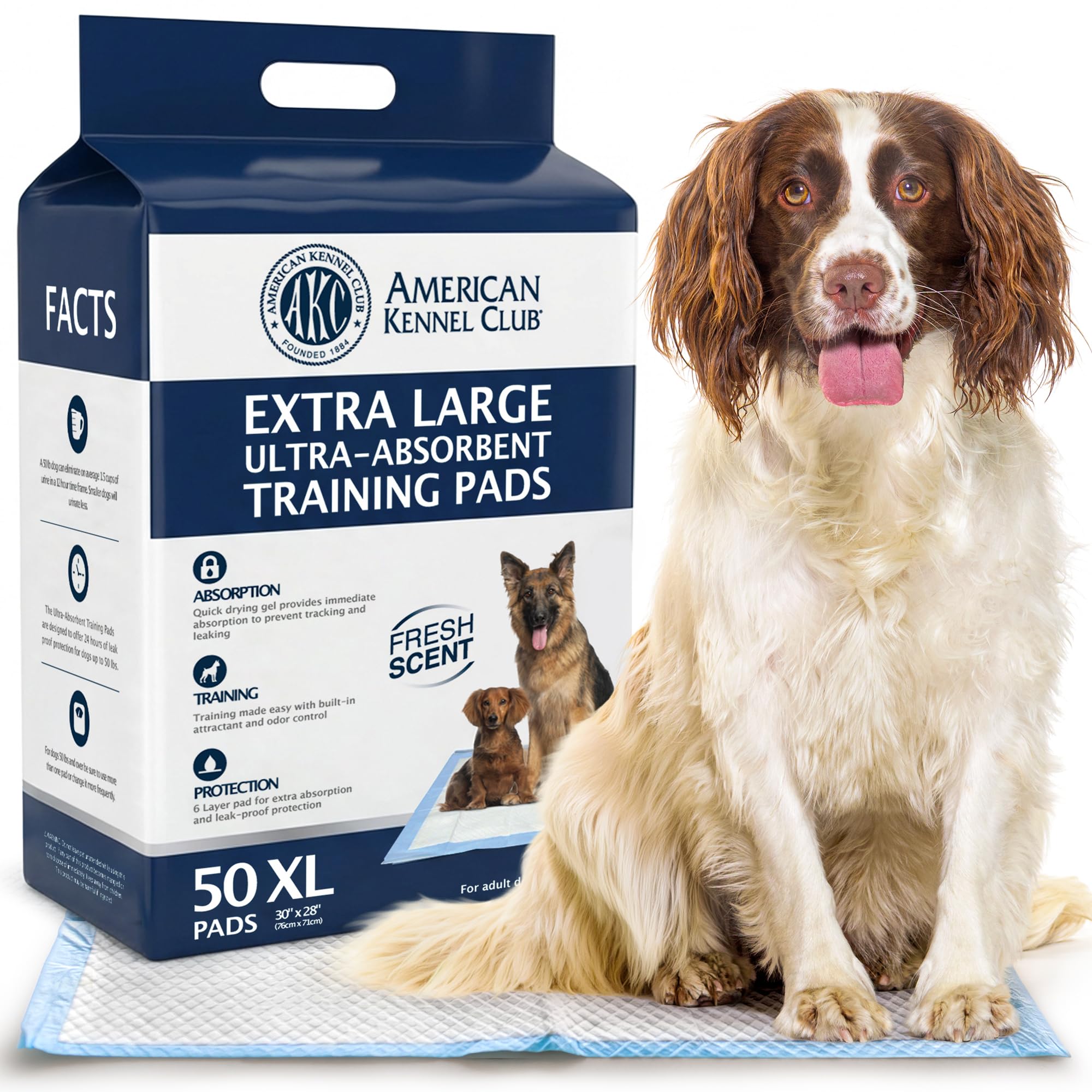 American Kennel Club Scented Puppy Training Pads with Ultra Absorbent Quick Dry Gel – 28 x 30 Pee Pads for Dogs - Fresh Scented - 50 Count, XL