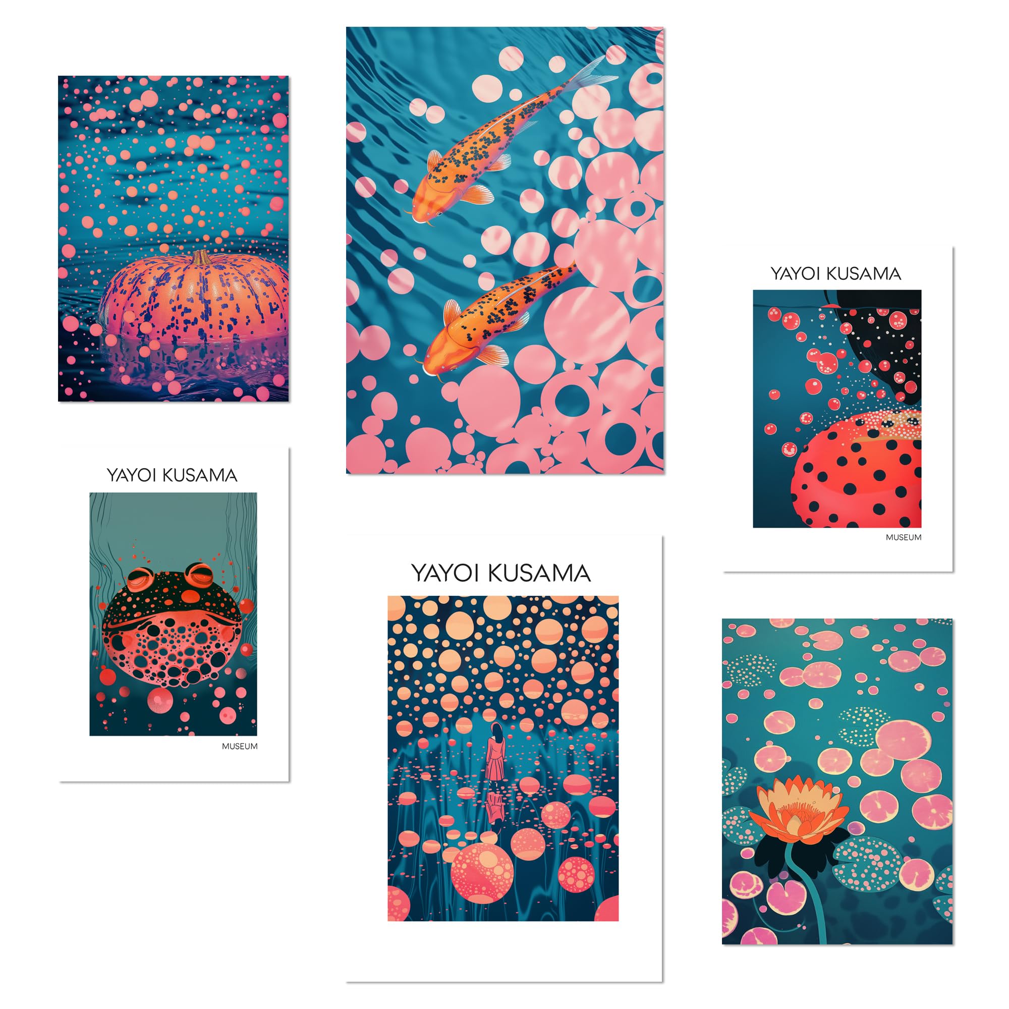 Nacnic Yayoi Fish Set Of 6 Yayoi Kusama Fish Pumking Japanise Posters With Design Illustration To Decorate The Walls Of Home. Rooms, Office, Shop And Business. Painting In A3 And A4 Size. Frameless.