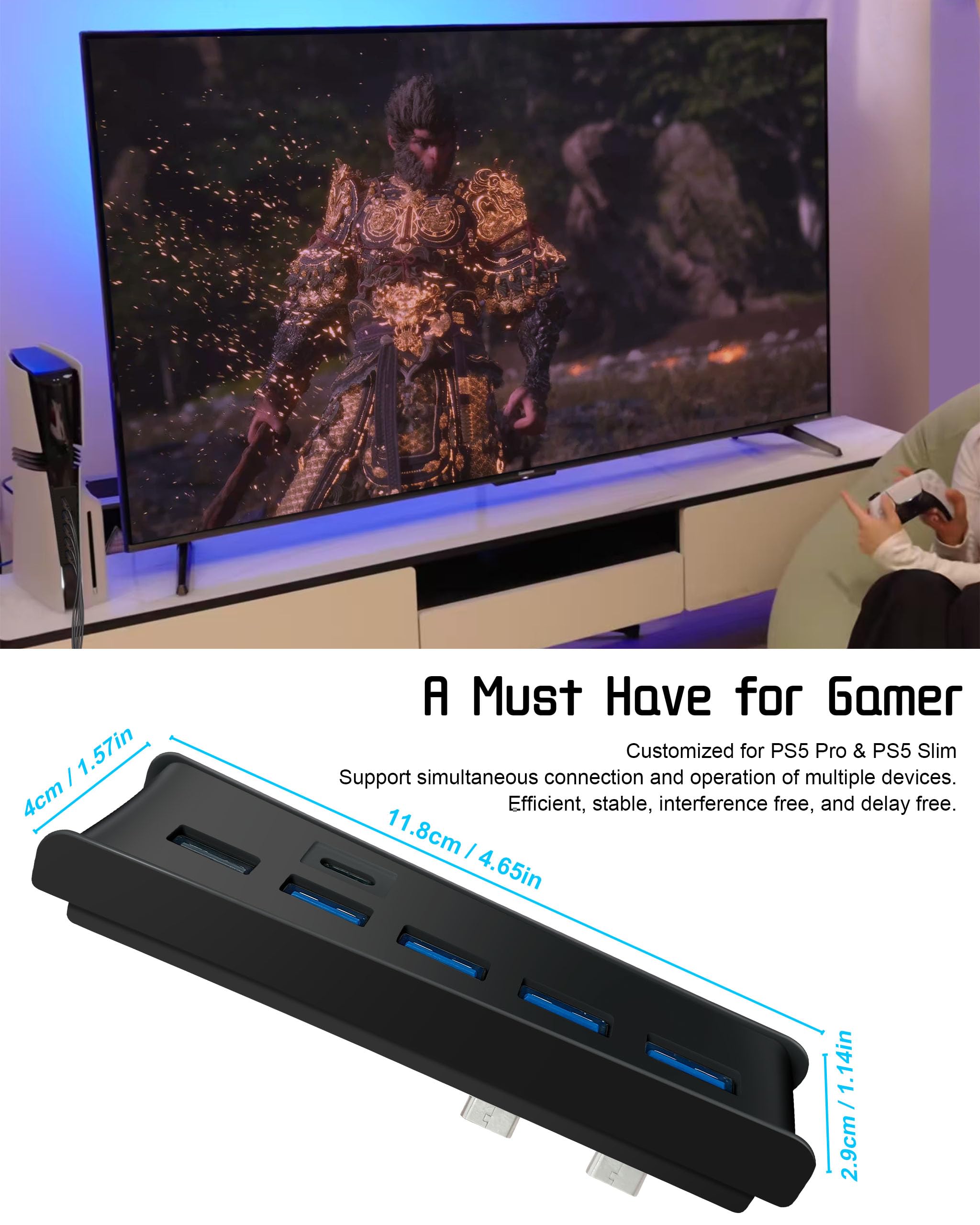 6-poorts USB hub uitbreiding voor PS5 Slim - 4 USB 2.0, 1 type C 3.1, 1 laadpoort - splitter adapter voor Playstation 5 Slim Disc & Digitale console (zwart 6-poorts USB hub uitbreiding voor PS5 Slim - 4 USB 2.0, 1 type C 3.1, 1 laadpoort - splitter adapter voor Playstation 5 Slim Disc & Digitale console (zwart