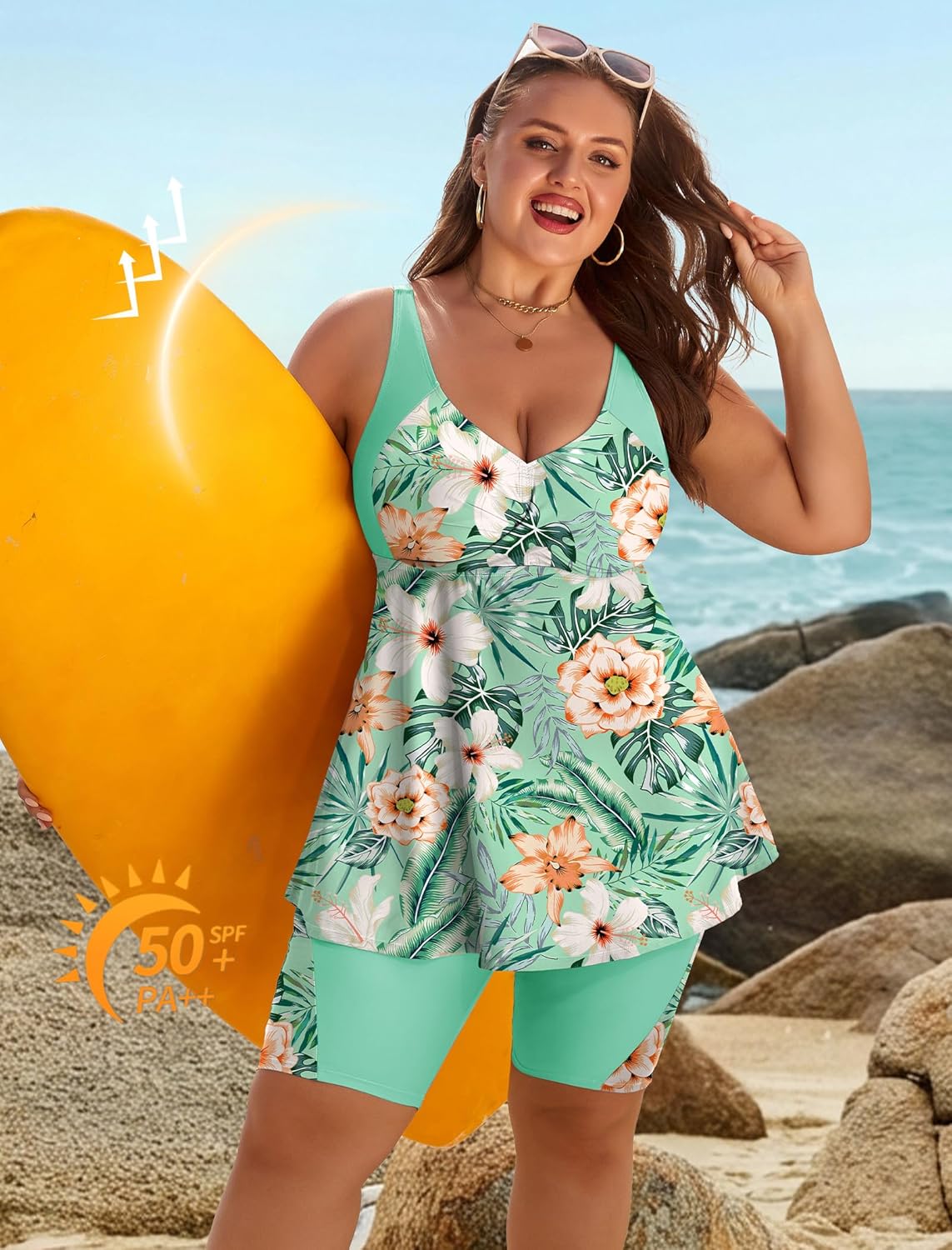 Arolina Plus Size Swimsuit for Women Two Piece Modest Tankini Full Coverage Tummy Control Bathing Suits with Shorts - Image 2