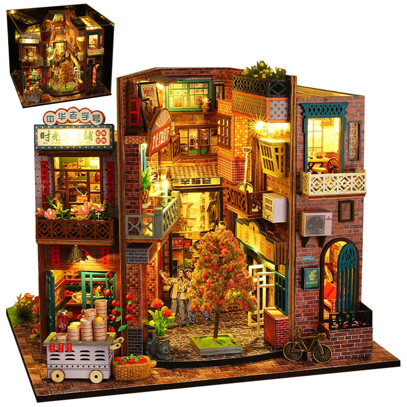 Model edukacyjny Zestaw do samodzielnego czytania książek, zestaw 3D drewnianego miniaturowego domku do wkładki do półki na książki Wystrój domu i książek z zabezpieczeniem przed kurzem, zestaw do dom