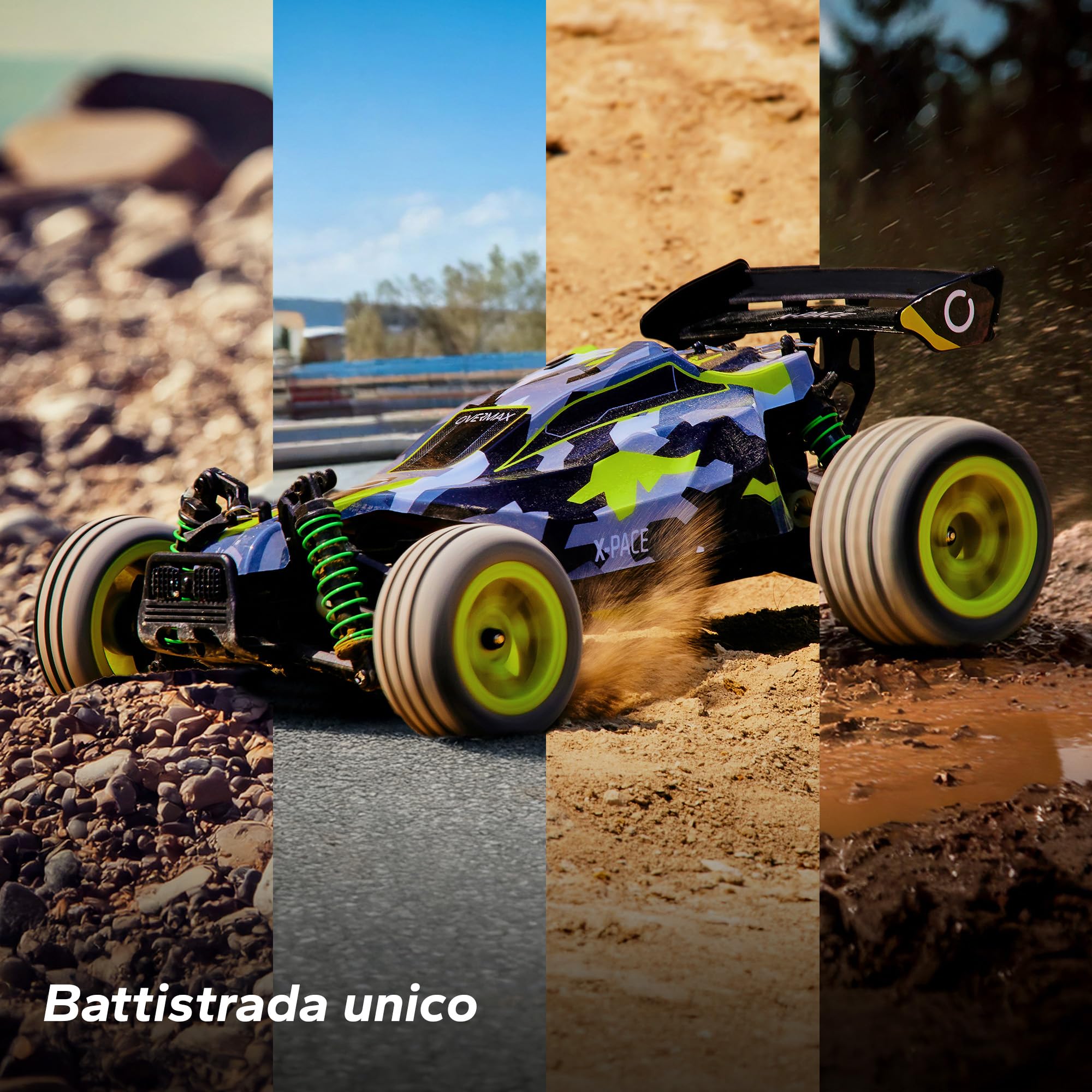 Overmax X-Pace Macchina telecomandata Auto RC Grandi dimensioni, Velocità fino 30km/h Portata fino 100Metri, Trazione 4x4, Senza ricarica fino 30minuti, Sospensione molla, Solida struttura 2 Batterie