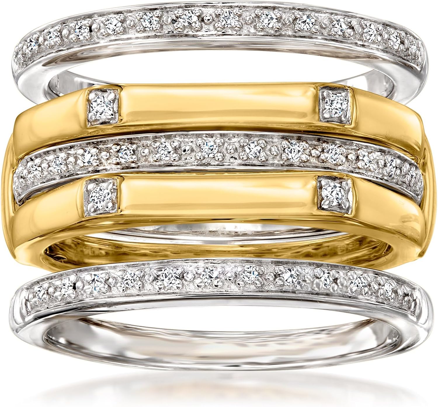 Ross-Simons 0.15 ct. t.w. Diamond Jewelry Set: 4 Stackable Rings in Sterling Silver and 18kt Gold Over Sterling