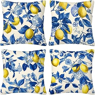 Limonero azul Fundas de Cojines Decorativas Cuadradas de Terciopelo, 45x45cm con Cremallera Oculta para Sofá, Oficina, Silla, Dormitorio, Jardín, Exterior Decoración del Hogar, Juego de 4. H-370