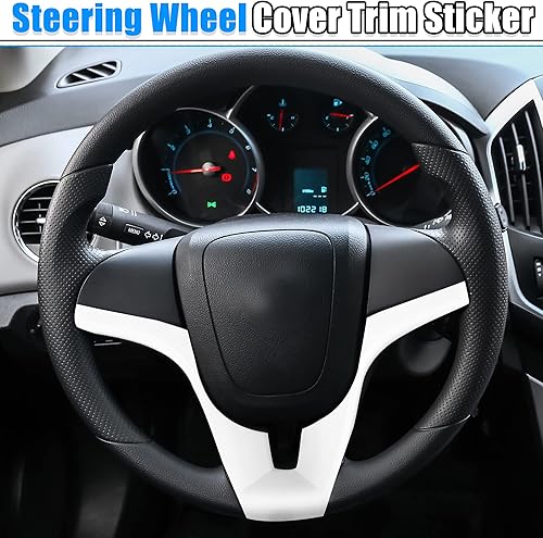 Miniatura 4 de X AUTOHAUX Fundas blancas para volante para Chevrolet Cruze 2010 2011 2012 2013 2014 2015 ABS plástico Trim pegatinas de repuesto decoración
