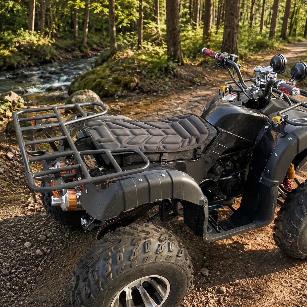ATV Seat Cover with Cushion Pad, Water Resistant ATV Seat Protector, Anti-Slip Padded Seat Cover with Adjustable Buckle Straps, Compatible with ATV Motorcycles & Four Wheeler Off-Road Riding