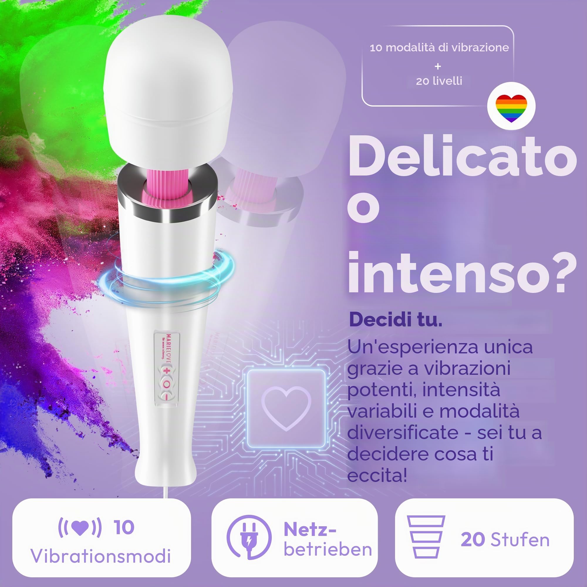 MARIELOVE Magic Wand Massaggiatore – Massaggiatore ad alte prestazioni a rete | 20 livelli | Forte vibrazione e testa flessibile in silicone | ideale per rilassamento muscolare, massaggio al collo
