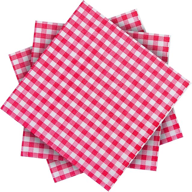 ANECO 60 Pack Red and White Plaid Papers Napkins Luncheon Napkins for Wedding, Party, Birthday, Dinner, Lunch with 2 Layers, 6.5 by 6.5 Inches