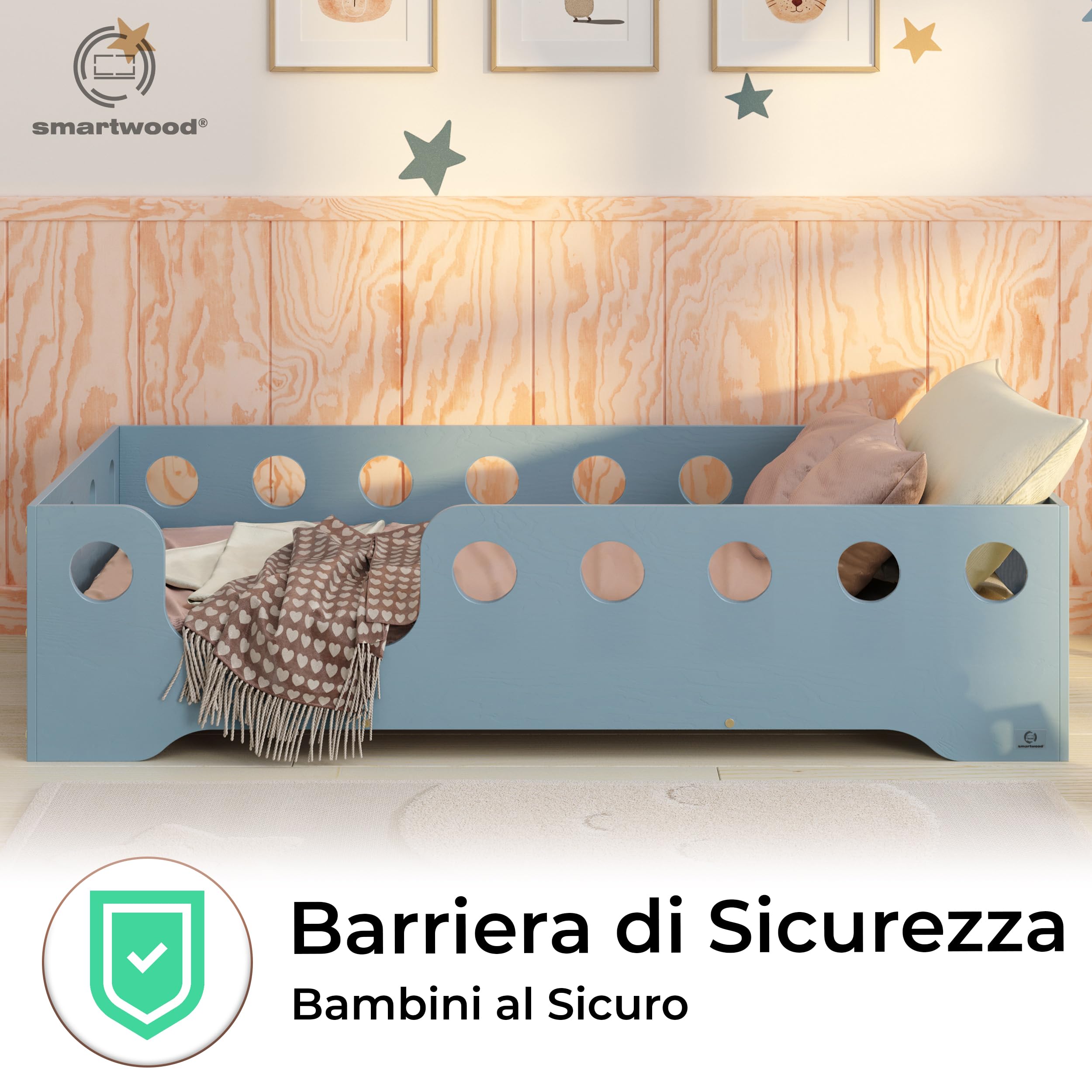 Letto Bambini Montessori SMARTWOOD 80x160cm - Con Sponde, Rete Doghe, Legno FSC, Montaggio Facile - Foto 10