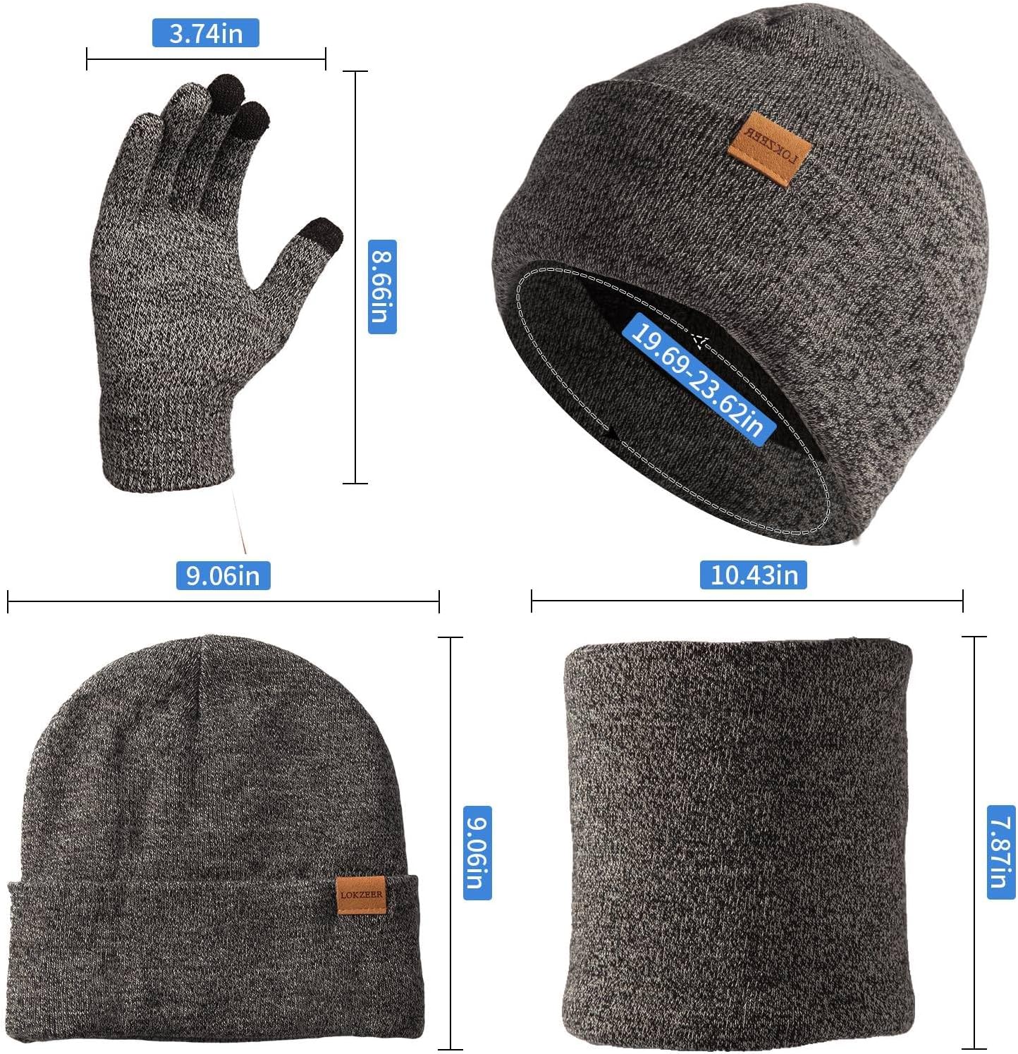 Winter Beanie Scarf Gloves Set for Men Women - Thermal Wool Lining Knit Beanies & Touchscreen Gloves (One Size) - Image 5