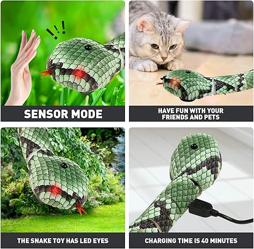 Vista 18 de Juguetes interactivos con serpientes, juguetes para gatitos, juguete realista de serpiente con detección inteligente, recargable por USB, detección