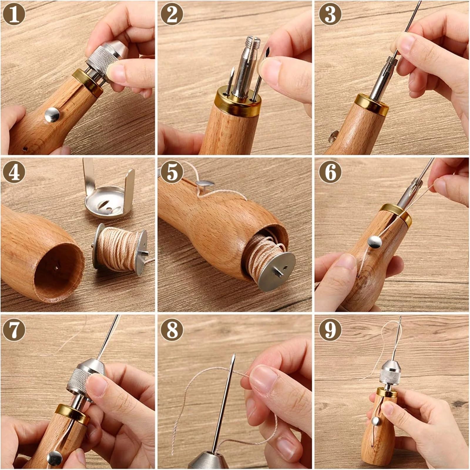 Punzón de Costura 1 Juego de punzón for coser a mano de cuero, herramienta de mano, herramienta de reparación de costura de borde de cuero DIY(Color 2)