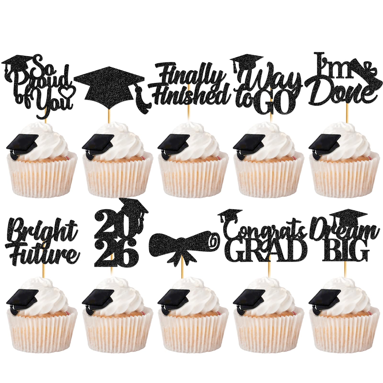 Graduation Cupcake Toppers 2026 Graduation Decorations Class of 2026 Cupcake Picks Grad Cupcake Toppers 2026 Congrats Party Decorations 2026 (40Pcs