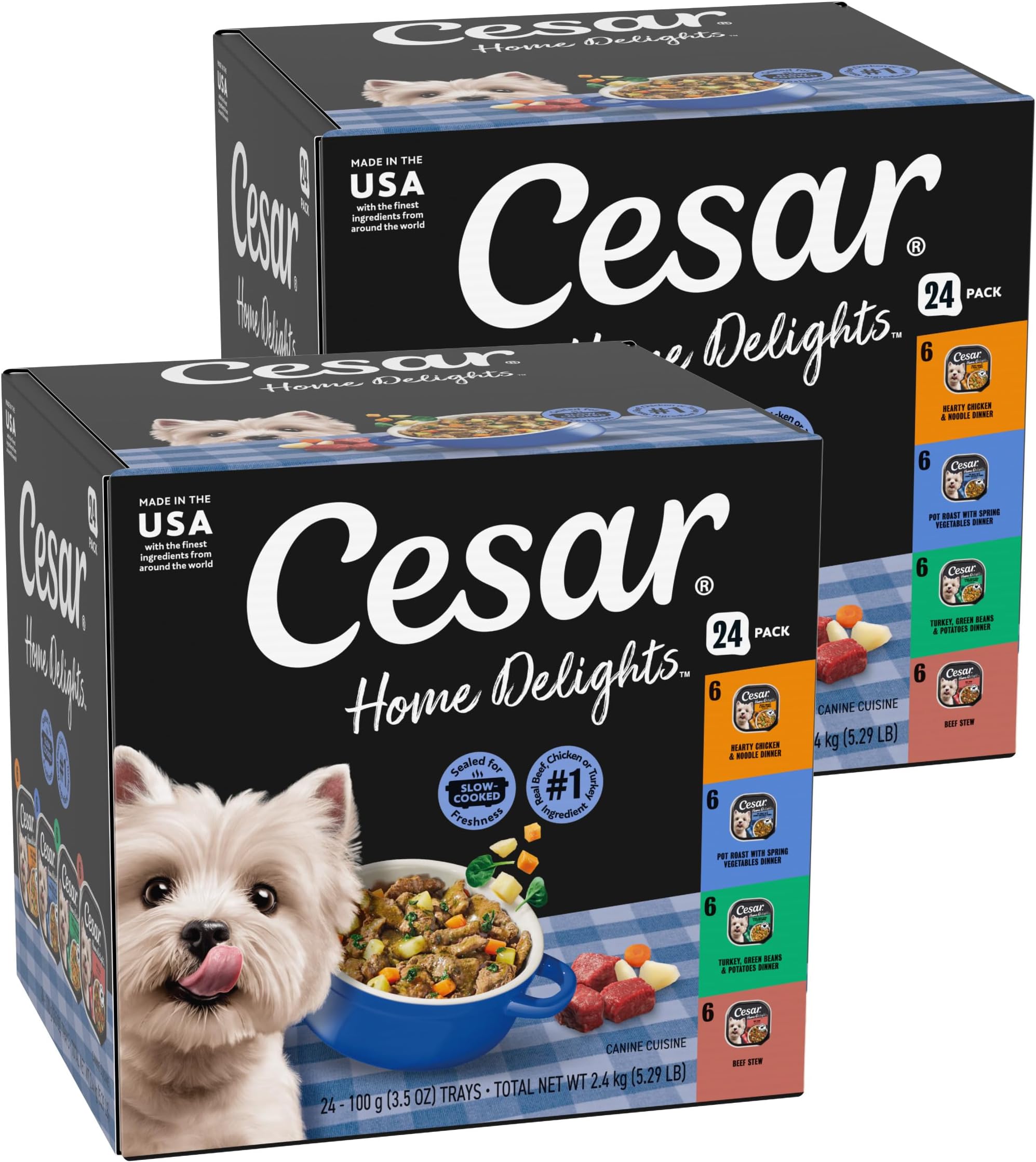 HOME DELIGHTS Soft Wet Dog Food Pot Roast & Vegetable, Beef Stew, Turkey Potato & Green Bean, and Hearth Chicken & Noodle Variety Pack, (24) 3.5 oz. Easy Peel Trays