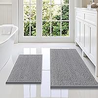 Vista 49 de Smiry - Juego de alfombras de baño de 2 piezas, suaves, absorbentes, de felpilla, lavables a máquina, antideslizantes, para bañera, ducha y piso Gris