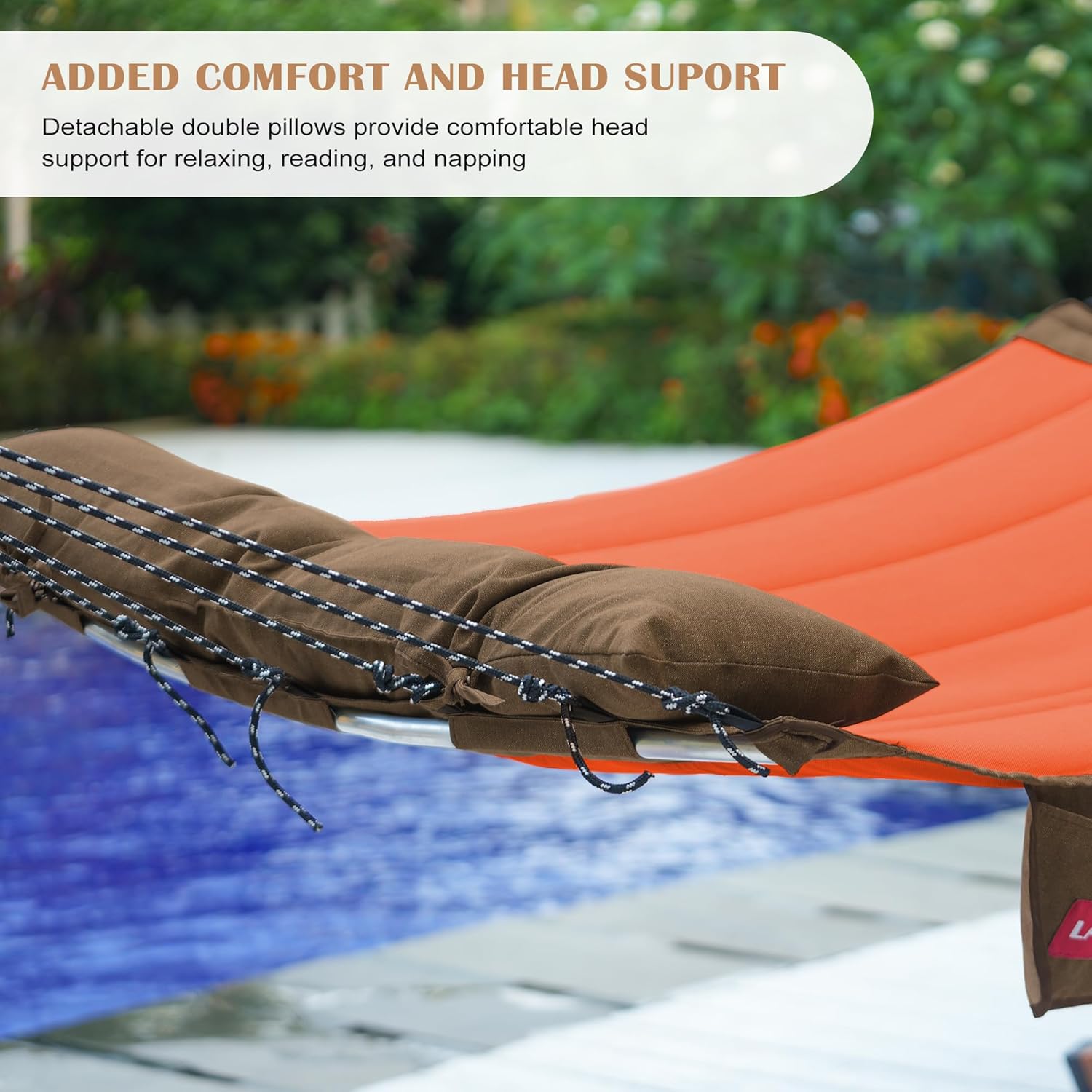 Lazy Daze Hammocks 12 FT Quilted Fabric Hammock with Curved Aluminium Spreader Bar, Outside Double Thickened Hammock with Soft Pillow, Side Pocket 450 Lbs Capacity for Patio, Poolside, Red