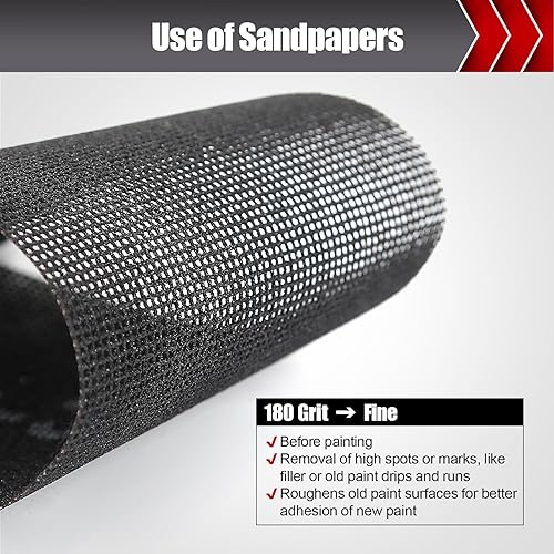 Miniatura 26 de 25 hojas de malla de lijado, surtido de papel de lija para paneles de yeso de grano 80/100/150/180/220, papel de lija húmedo o seco para madera