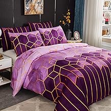 Duvet Cover Sets 220 x 240 cm with 2 x Pillowcases 50 x 70 cm, Unique Fashion 3D Geometric Print Boho Microfibre Bedding Set Bed Linen with Zip for 2 People, Purple