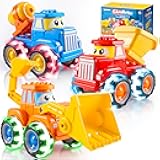 Vroomix Jova GlowRover 3 Pack Monster Truck Toys, City Construction Cars with LED Light Up Wheels, Friction Powered Cars for Toddlers Boys Girls 18M+, Easter Basket Stuffers Birthday Gifts
