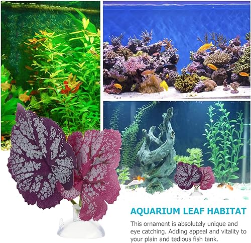 Miniatura 5 de POPETPOP Betta Leaf - 2 piezas de cama de hojas de pez beta, acuario, hamaca de hojas de plantas moradas, ventosa, pecera, tumbona de hojas de pez