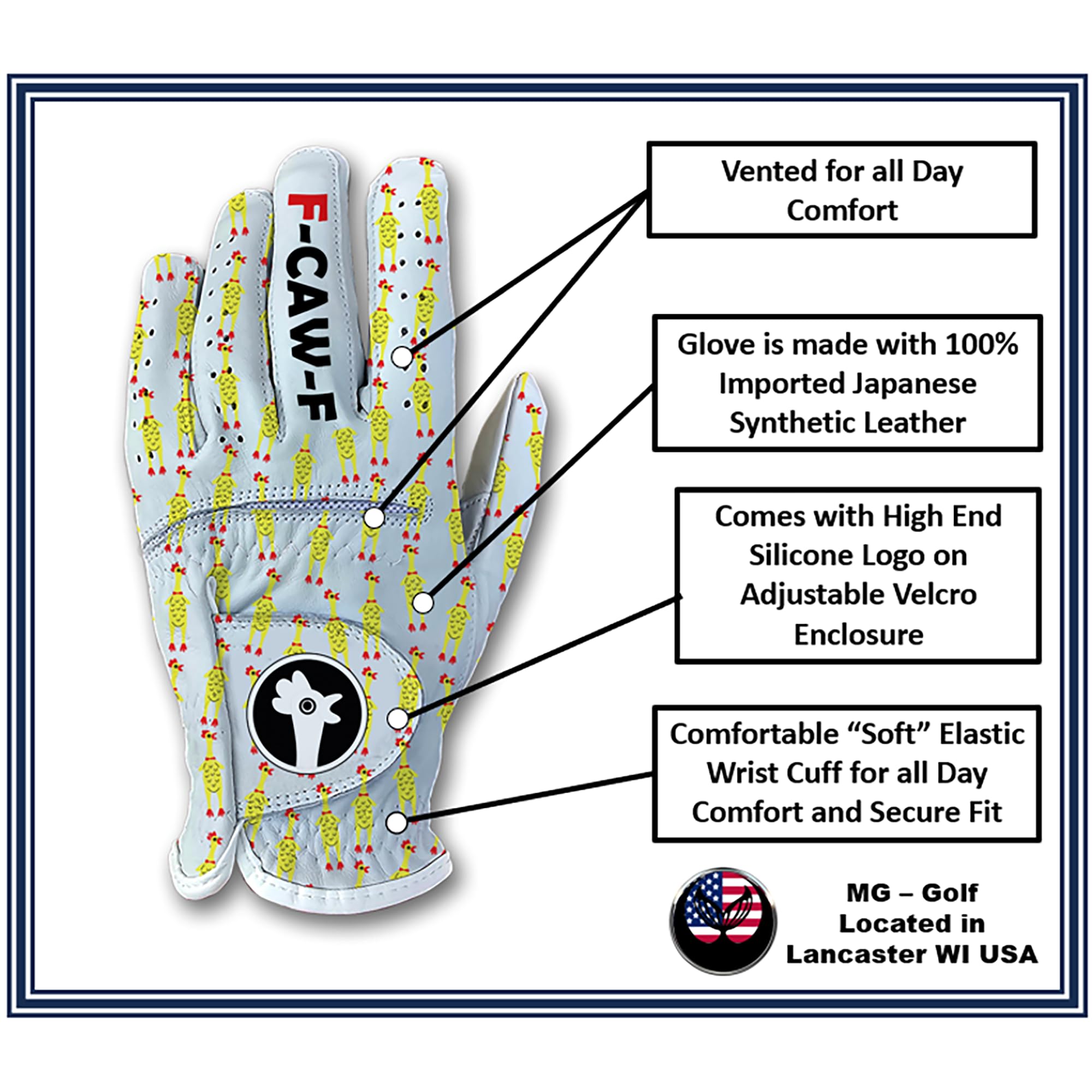 Funny F-CAW-F Men's Golf Glove - Premium Cabretta Leather Blend