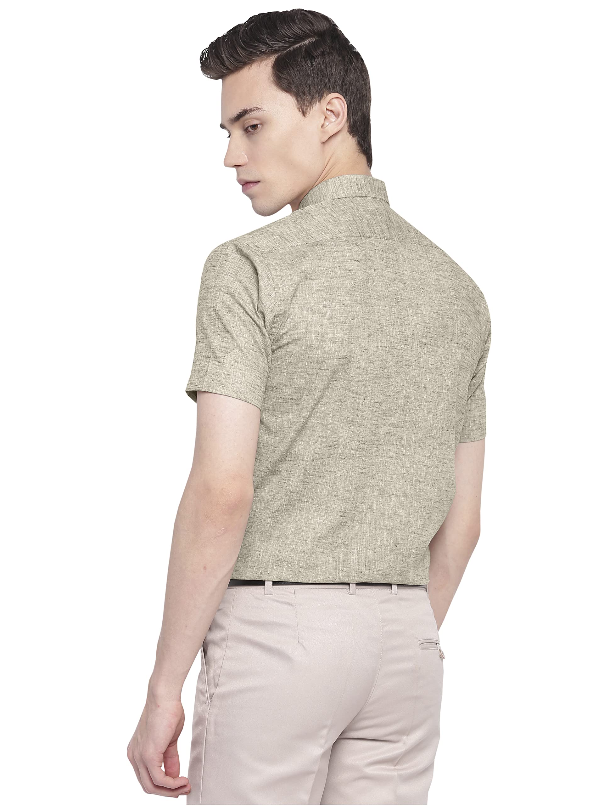 GHPC Cotton Linen Plain Solid Half Sleeves Regular Fit Formal Shirt for Man (Brown, FSH208419_42) 1