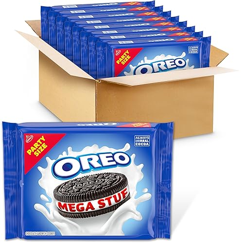 OREO Mega Stuf - Galletas de sándwich de chocolate, tamaño de fiesta, 8 paquetes de 1 libra, 9.35 onzas