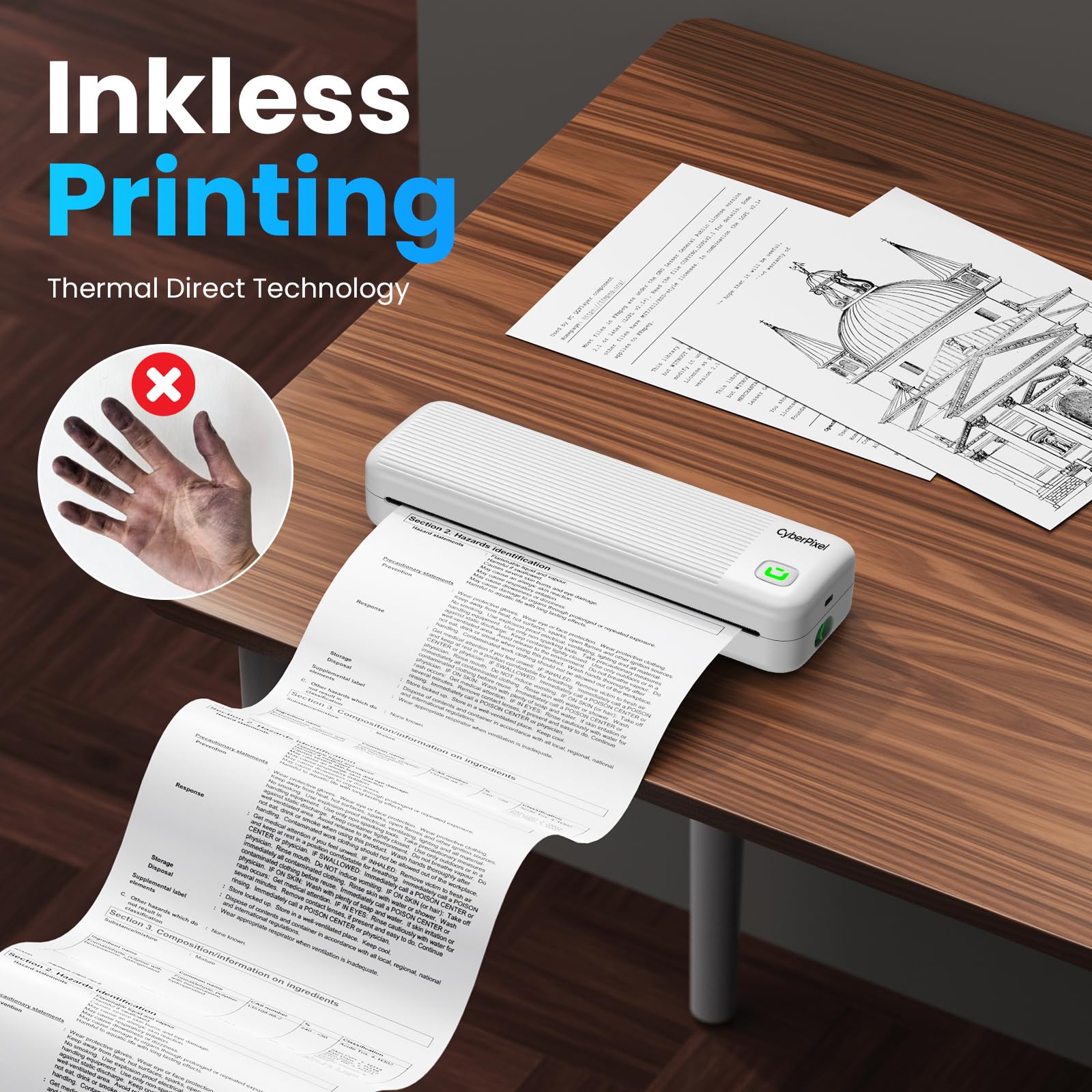 Impresora Termica Portatil A4, Impresora Portátil Inalámbrica Compatible con IOS/Android y Mac/Windows,Impresora Bluetooth & impresora Móvil Sin Tinta para Uso en Oficina,Hogar y Movimiento
