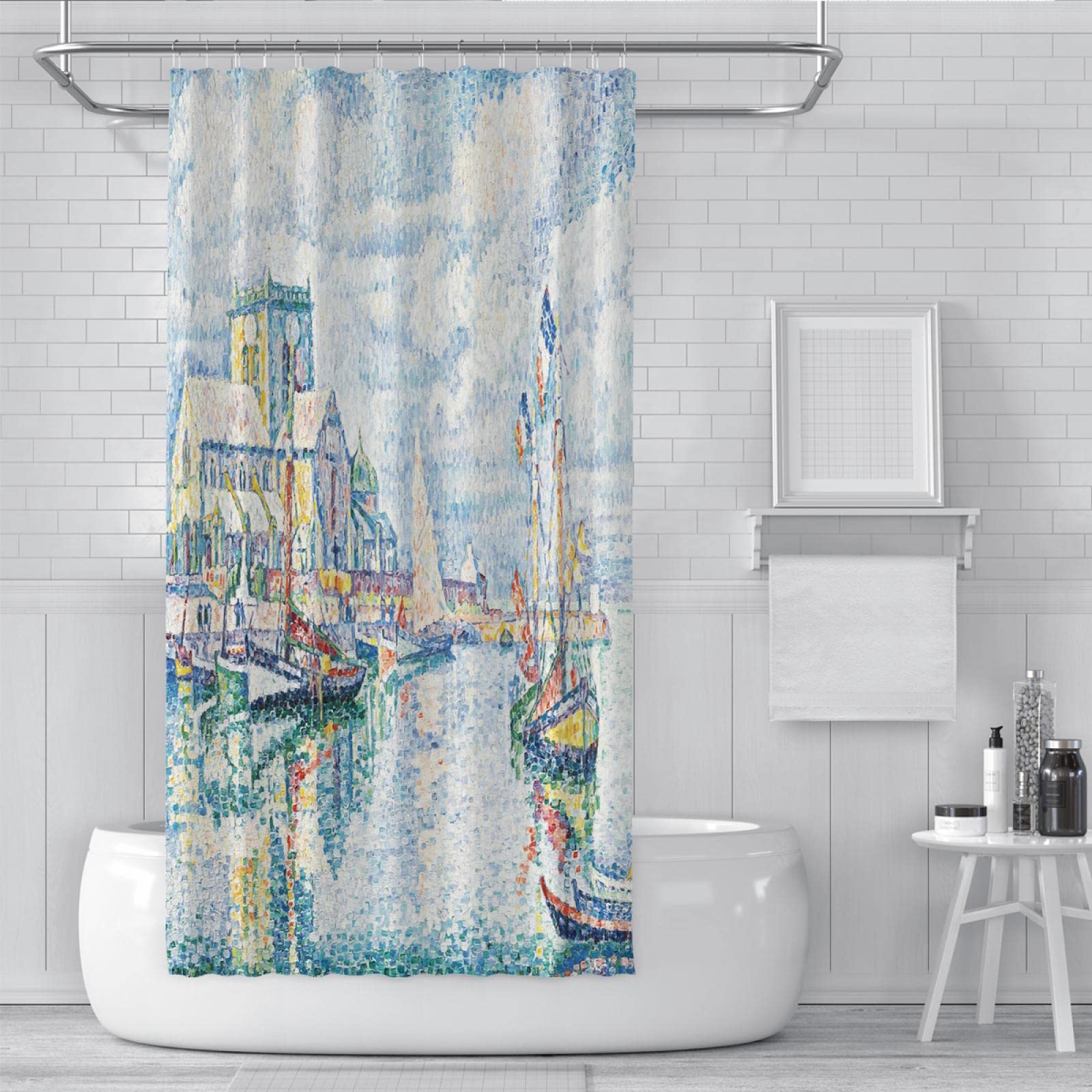 Cortinas de Ducha de impresión Ingenioso Punto Barco Cortina de Ducha para decoración de baño Impermeable máquina Lavable Paul Signac Cortinas de baño W190xL220cm