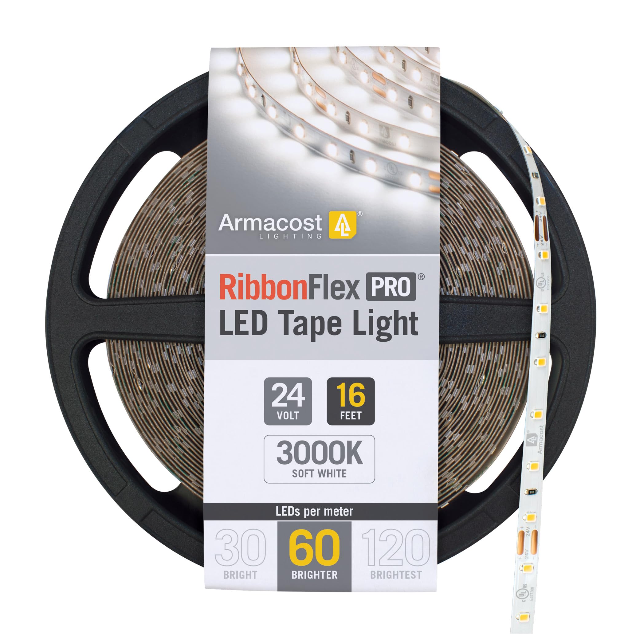 Armacost Lighting RibbonFlex Pro 24V White LED Strip Lights 60 LED/m, 3000K, 16.4 ft 145230