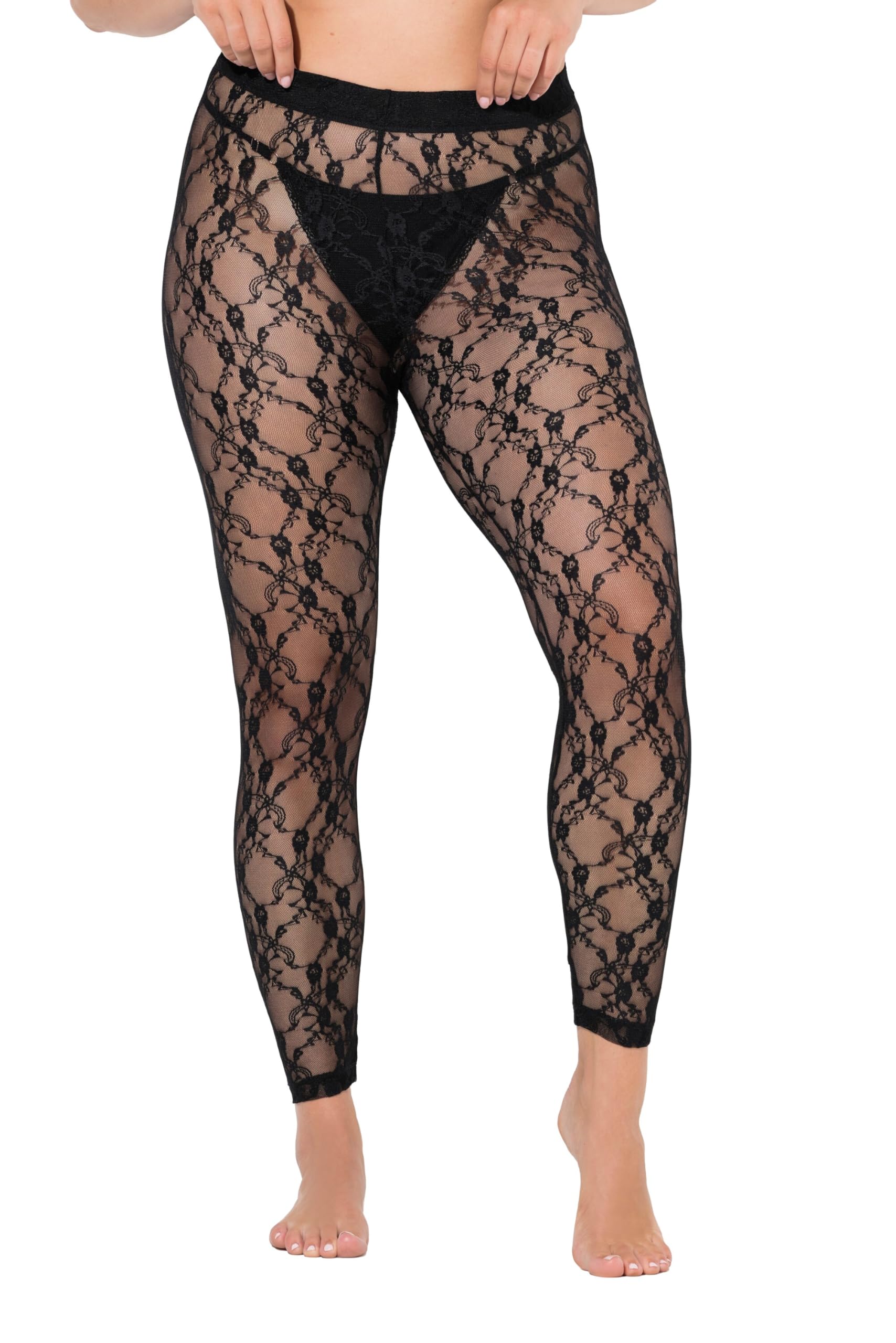 Ulla Popken Damen große Größen Übergrößen Plus Size Leggings, Spitze, Stretchkomfort 844543