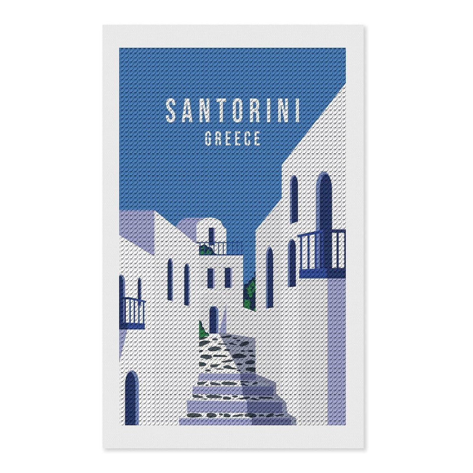 Junmoney Welcome Santorini DIY Diamond Art Canvas Kit 12"x20", Relaxing DIY, Sparkling Crystal Beads, Vintage Style Decor, Holiday Gift Idea