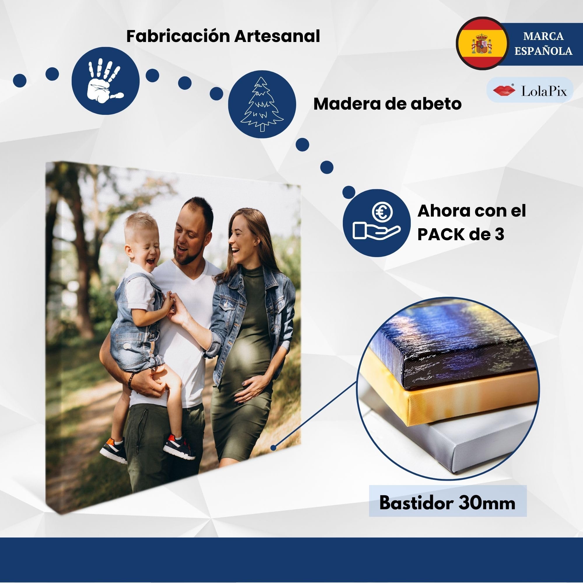 LolaPix Personalisiertes Bild. Personalisierte Leinwand mit Foto. Fotoleinwand. Fotoleinwand. Personalisierte Geschenke. Verschiedene Größen. Satz von 3 Leinwänden. Größe 30x30cm