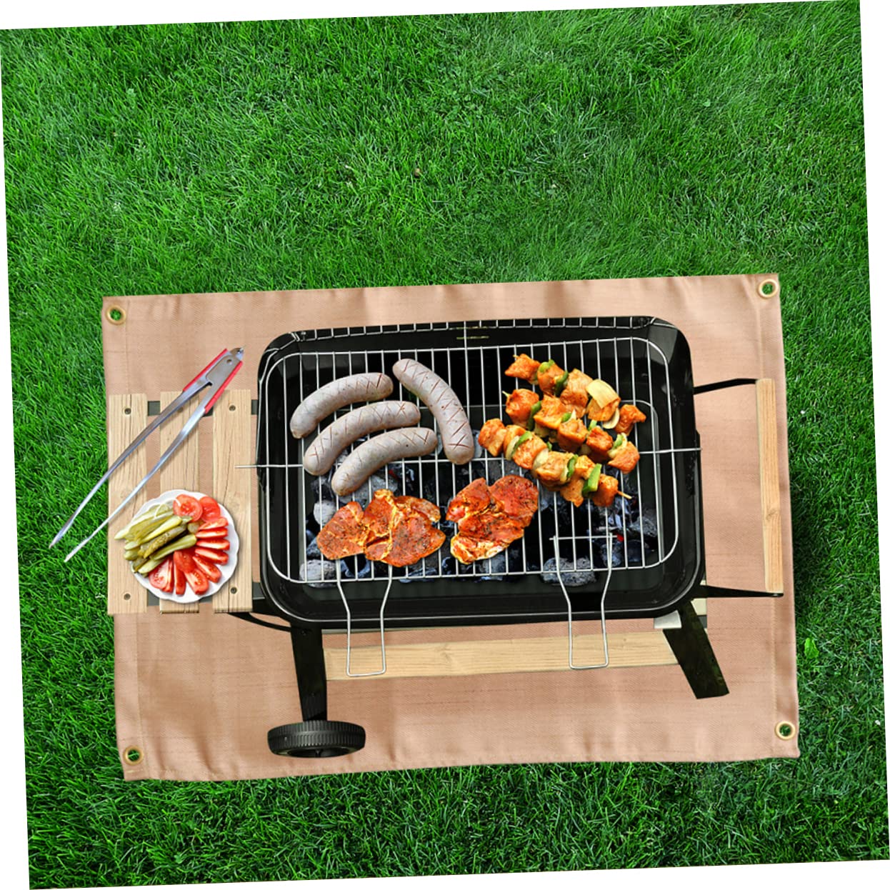 BESTonZON Feuerfeste Isoliermatte 45x45cm Outdoor Grillunterlage Faltbar Beidseitig Nutzbar Mit Aufbewahrung Für Picknick Camping