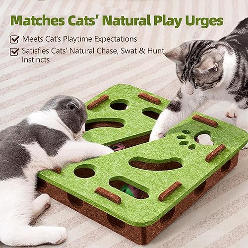 Miniatura 6 de Juguete interactivo de rompecabezas para gatos, caja de laberinto de fieltro con 3 bolas de cascabel para gatos de interior, gatitos a adultos,