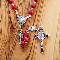 Vista 3 de Murano Glass Red Catholic Rosary Beads Blessed Virgin Mary/St Benedict Rosary Medjugorje Handmade