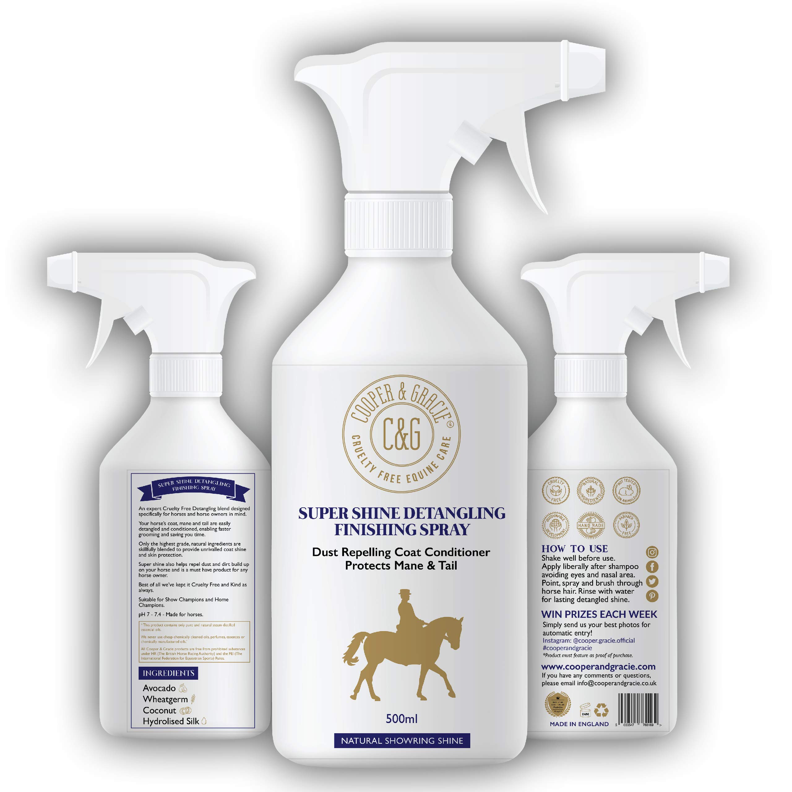 C&G PetsHorse Super Shine Detangling Finish Spray | Dust Repelling Coat Conditioner Natural Ingredients | Protects Mane Tail Natural Shine Quick Grooming Detangler Hair Skin Nourishment (500M