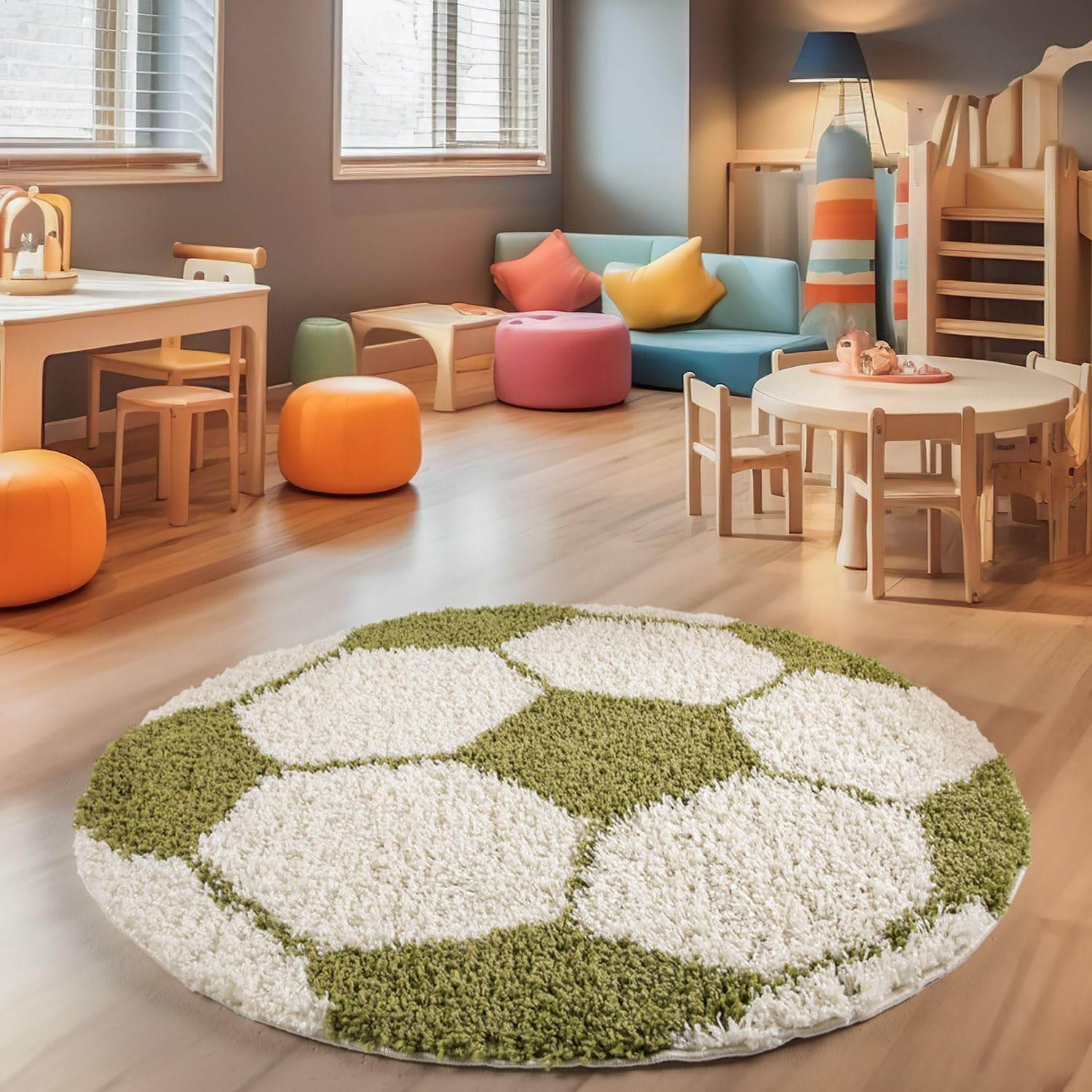 Teppich-Traum Kindertapijt, rond, voetbal, 3D-effect, zwart, wit, zacht, voor kinderen, 160 cm, rond