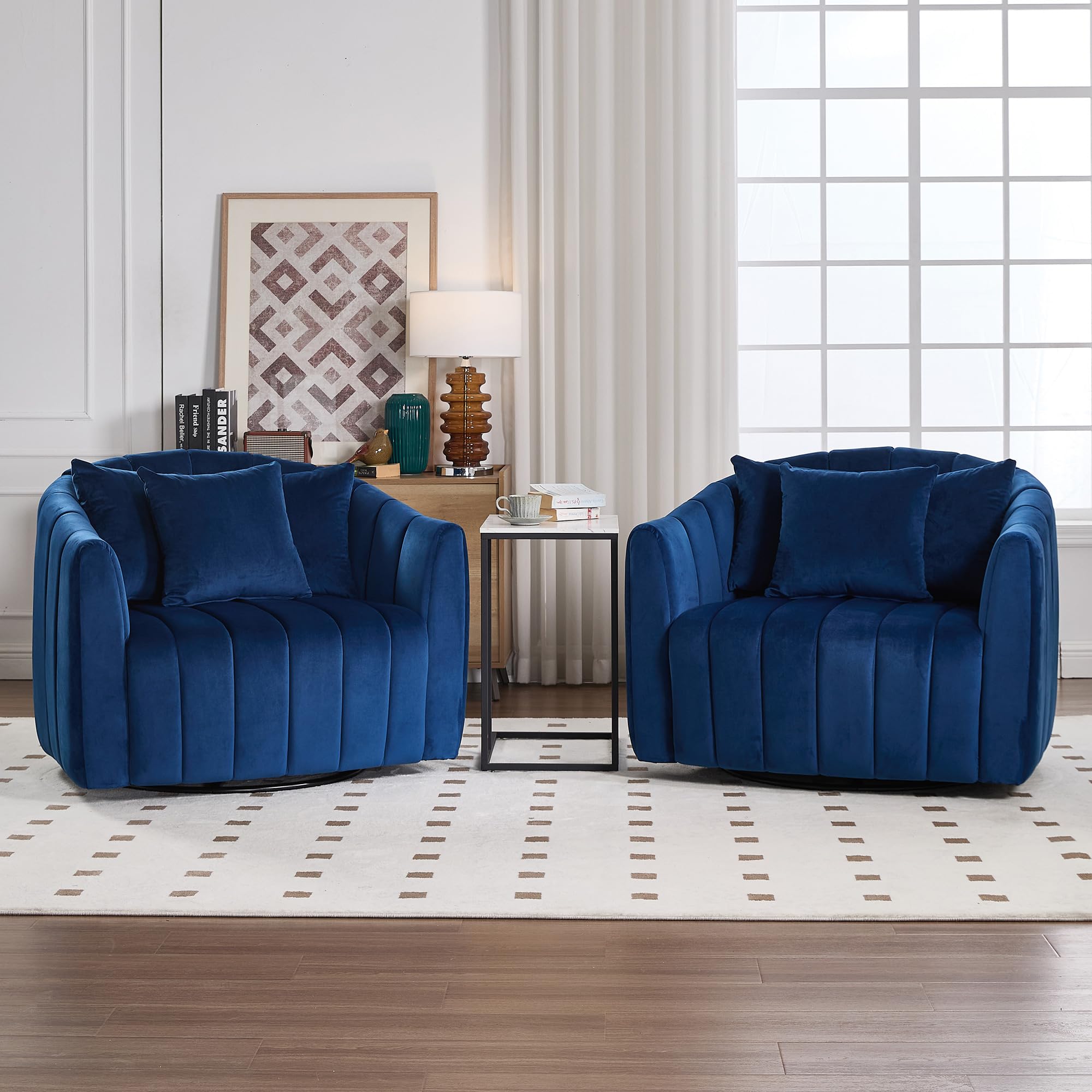 Chifee & Vingol 40.16" W Swivel Accent Barrel Chair 2PCS Velvet Round Barrel Chair with 3 Pillows 360 Degree Swivel Armchair for Living Room Bedroom,